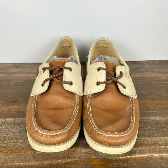 Timberland Handsewn Brown & White Leather Loafers Shoes- Size 11 main image 4
